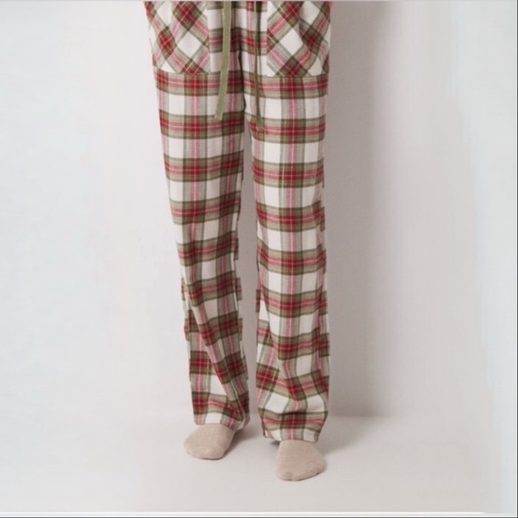 White Love Holiday Pajama Set with Top and Plaid Pants - Picture 7 of 13